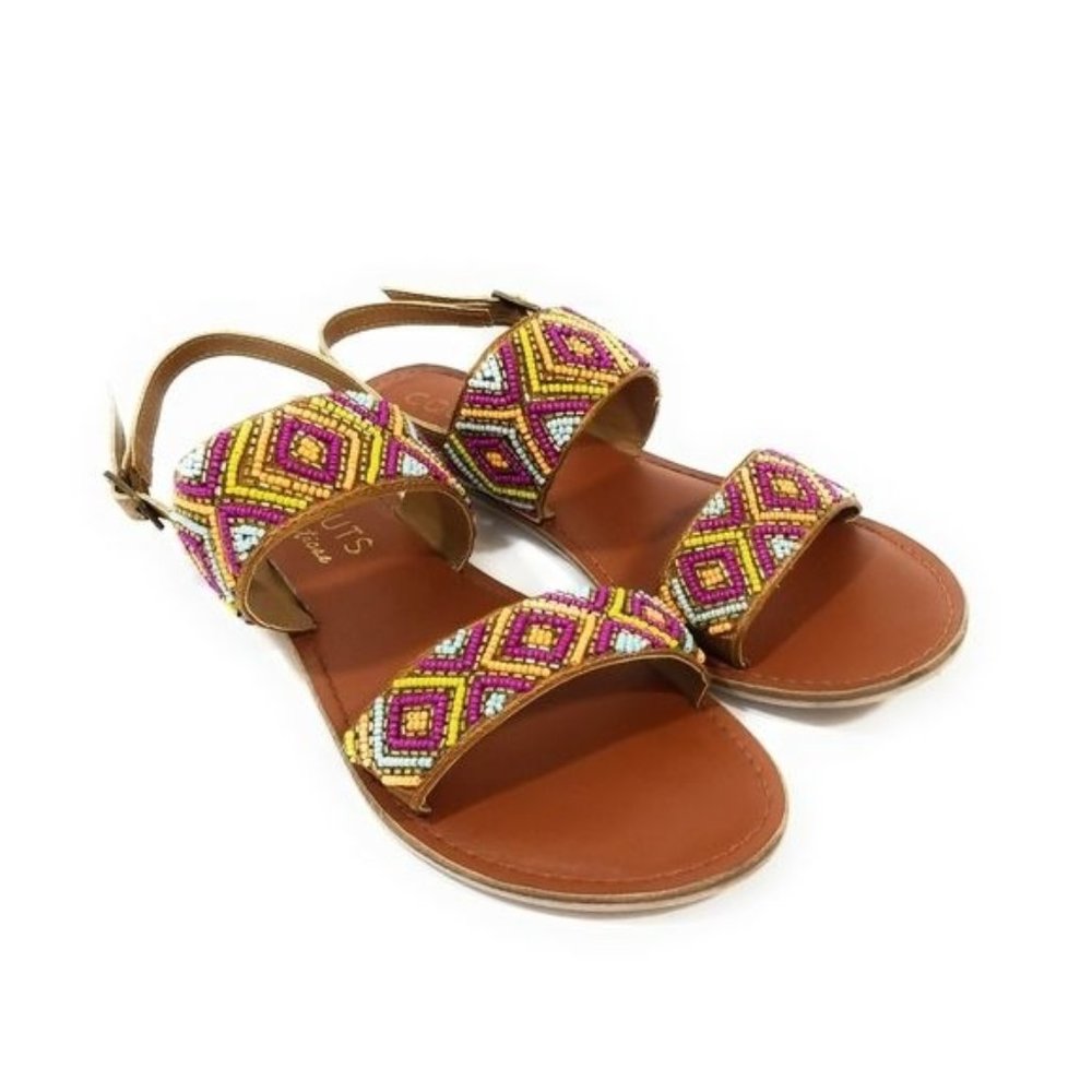 Coconuts By Matisse Multicolor Beaded Tribal Print Boho Sandals Womens Size 9